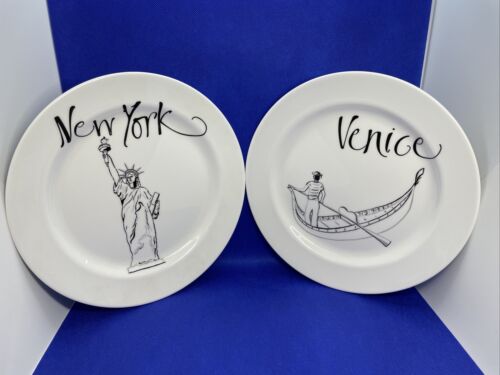 WEDGWOOD Grand Gourmet, Venice New York Bone China Plates Set 2 Mint - Picture 1 of 8