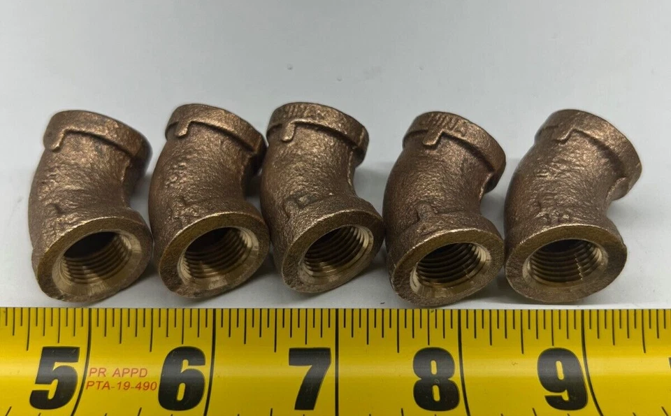Lot of 5) 3/8" Grainger Approved 45° Elbow Red Brass Female NPT Class 125 6RCT7 - Image 2 of 2