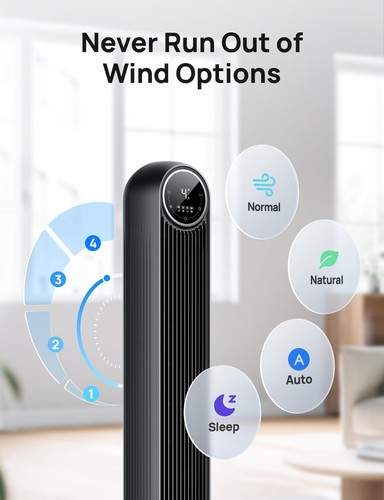 Dreo Tower Fan for Bedroom, 25ft/s Velocity Quiet Floor Fan, 90° Oscillating Fan - Picture 6 of 8