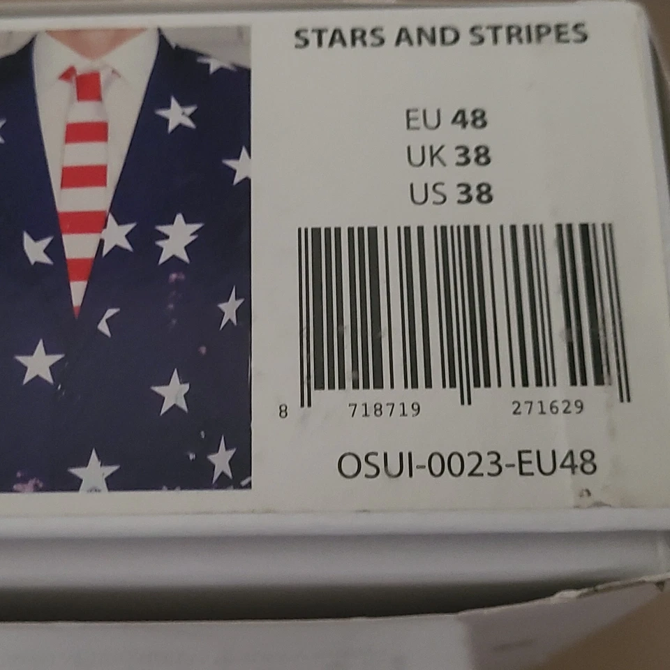 Terno masculino OPPO SUITS 3PC listras estrelas 4 de julho, novo na caixa, tamanho 38 e 50  - Imagem 3 de 4