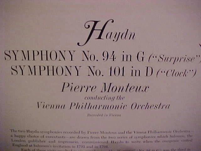 1960 HAYDN SYMPHONIES MONTEUX LP FIRST EDITION INSERT STAMPERS ISIS RCA MONO - Image 3 of 4