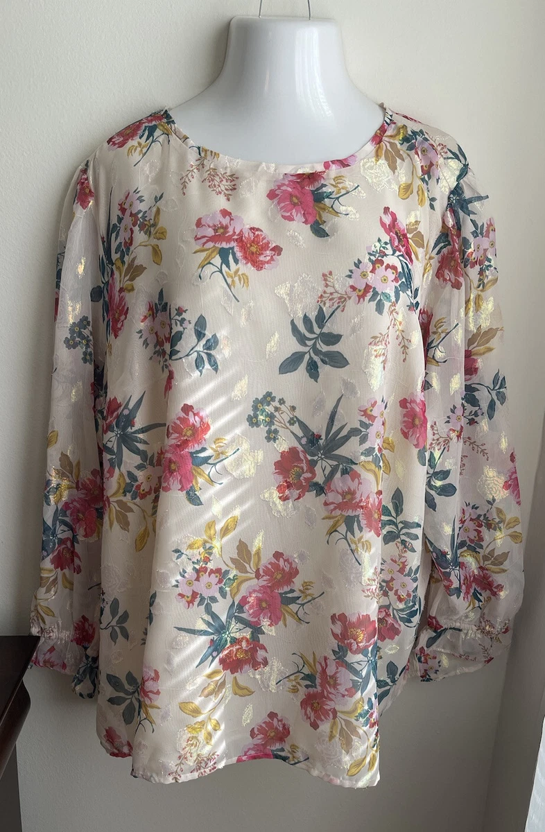 Ann Taylor LOFT Plus Size Opalescent Shimmer Floral Blouse NWT