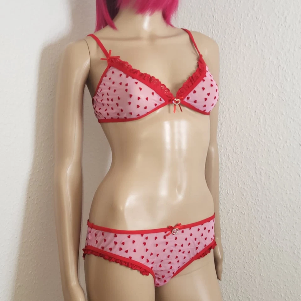 Leg Avenue Strass Dessous Set, BH+Tanga rot pink M/L 40/42 string mesh damen neu - Bild 4 von 4