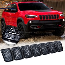 7x Gloss Black Front Grille Mesh Honeycomb Grill Insert For Jeep Cherokee 19-23 7x Gloss Black Front Grille Mesh Honeycomb Grill Insert For Jeep Cherokee 19-23