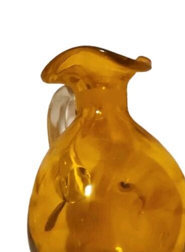 Blenko Handblown Pinched Decanter Amber Orange Glass Pitcher Clear Handle - Picture 4 of 9