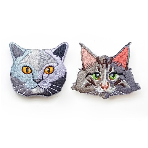 2pcs Brooch Pin Embroidery Cartoon Lifelike Maine Shorthair Cat Children Unique