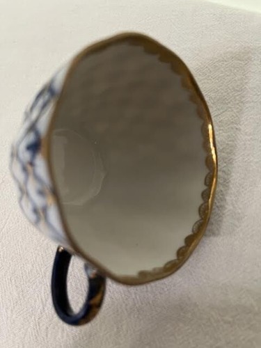 USSR Lomonosov Demitasse Blue Net pattern Teacup & Saucer - Picture 8 of 9