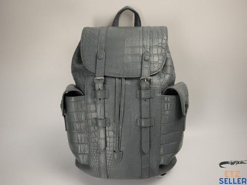 Handcrafted Skin Leather Backpack Shoulder Bag Travel Bag Gray #B0939 - Picture 2 of 9