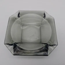 Ashtray Cigarette MCM Octagon Smoke Gray Glass Mid Century Modern 5" 4 Slots VTG