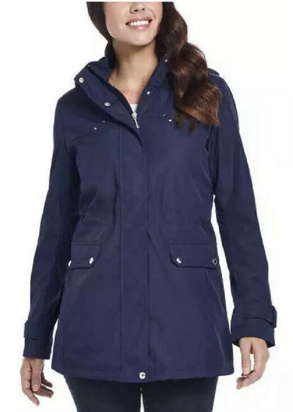 Weatherproof Womens Hooded Midi Raincoat, Denim