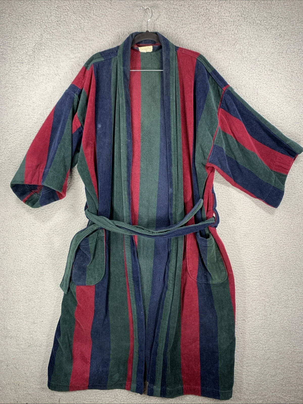 Robe vintage Christian Dior De Chambre rouge bleu vert tissu éponge taille unique homme