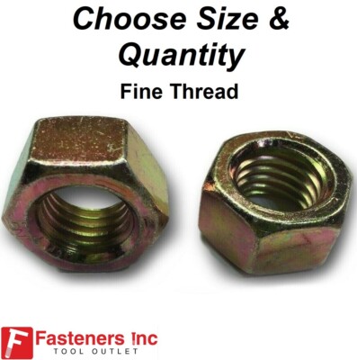 Fine Grade 8 Finish Hex Nuts Yellow Zinc Plated Hardened (Choose Size & Qty)