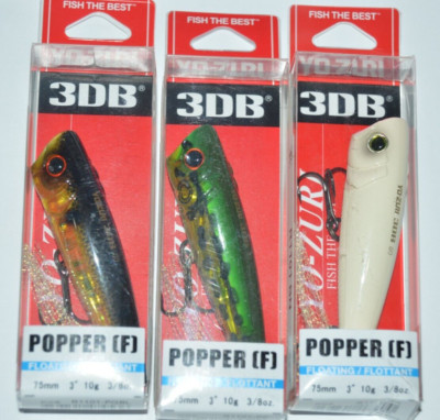 3 lures yo zuri 3db 3d wave motion popper topwater 3'' 3/8oz r1101 assortment