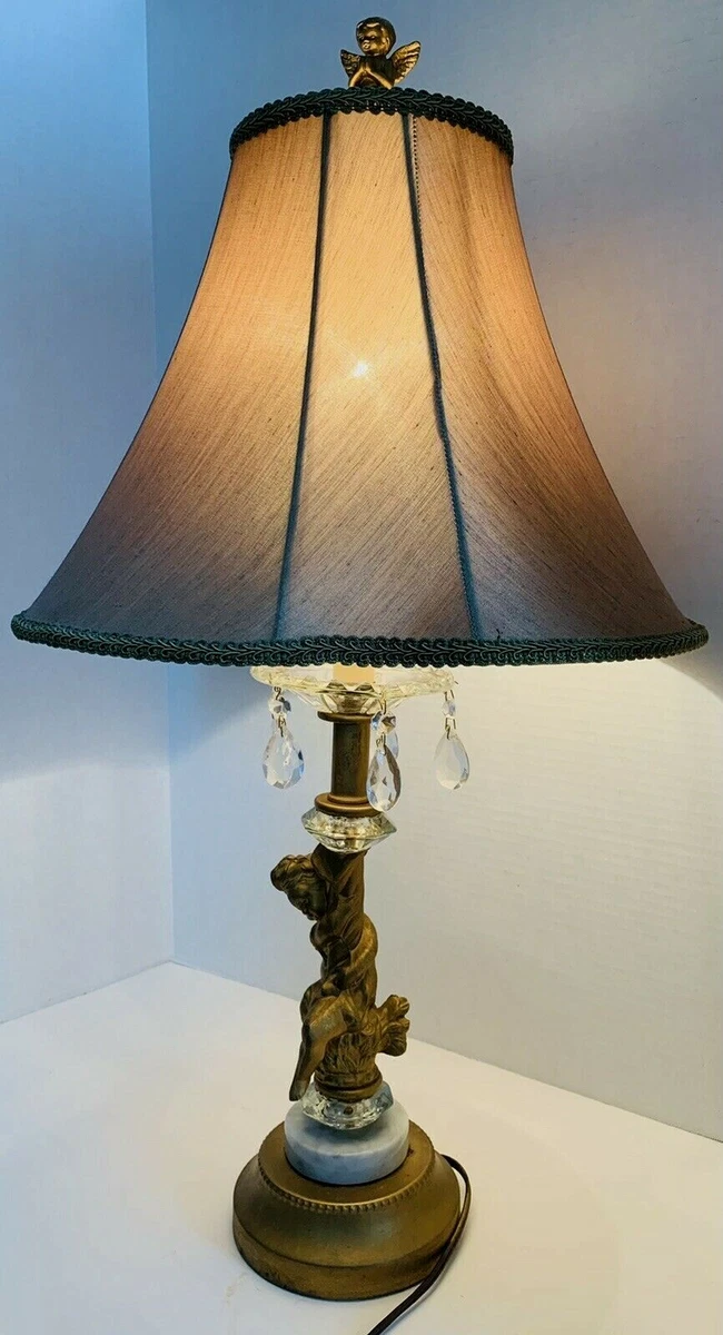 Mid Century Hollywood Regency Cherub Prisms Table Lamp