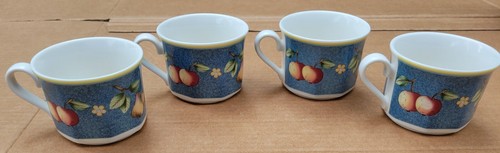 Villeroy & Boch Biella x4 Octagon Mugs & Saucers 6oz Cherry Apple Grape Pear VGC - Picture 5 of 13