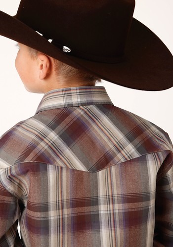 Roper Boys Kids Multi-Color 100% Cotton Cider Plaid L/S Shirt - Picture 3 of 4