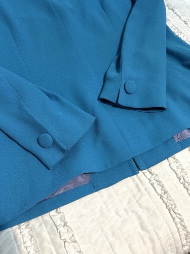 VINTAGE CHRISTIAN DIOR BRIGHT BLUE SKIRT SUIT SET women’s Size 16 turquoise RARE - Picture 8 of 14