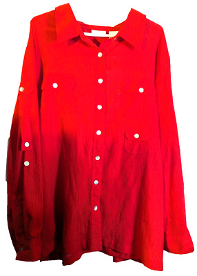 White Stag women's plus red roll sleeve sheer blouse 22W/24W 42/44 NWT