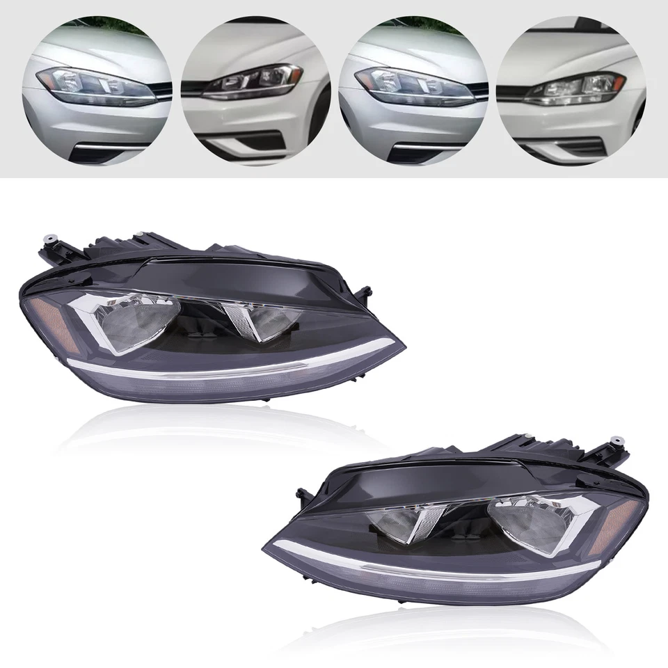 For 2018-2020 Volkswagen Golf & GTI Halogen Headlights Assembly Left Right Pair - Image 3 of 4