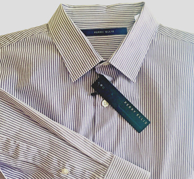 Perry Ellis NWT M Long Sleeve Dress Shirts Purple Crocus Stripe Dressy Essential