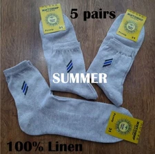 5 pairs Mens Summer Socks 100% Linen Pure Flax  Natural Classic Costume Лён 6-13