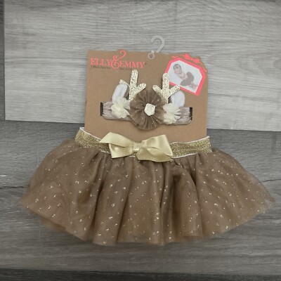 Elly Emmy Gold Fancy Tutu 2-pc set Newborn photos 0-3 M Holiday