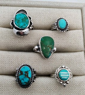 Lot of 5 Vintage Sterling Silver Navajo Rings with Turquoise