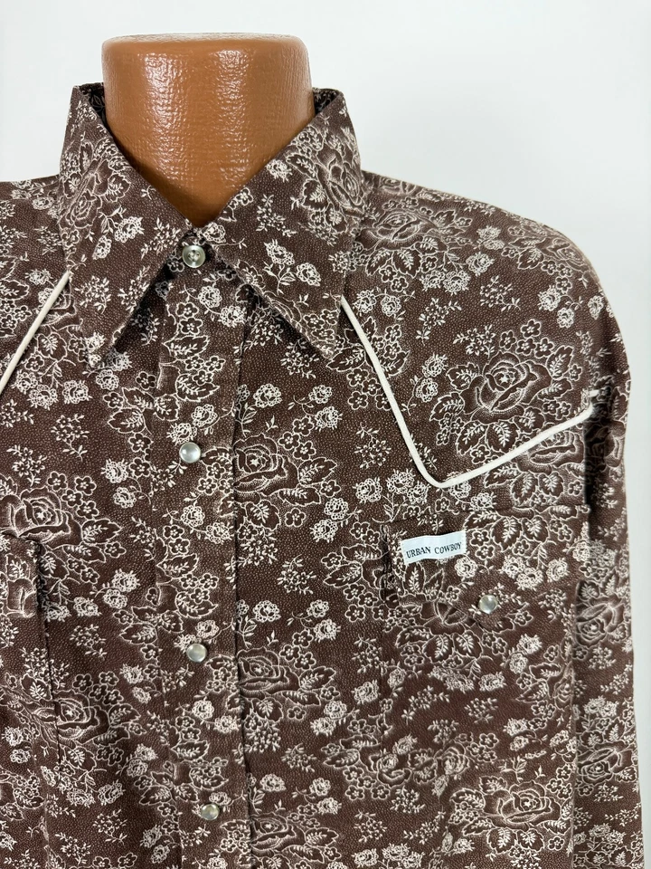 Camisa Western Vintage Años 80 Floral Hombres XL Ajustada Calce Cónico Perla Snap Disco Vaquero Foto 3 de 4