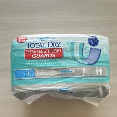 Total Dry Extra Length Light Guards Ultra Thin Moderate/Max Absorbency 30 11in