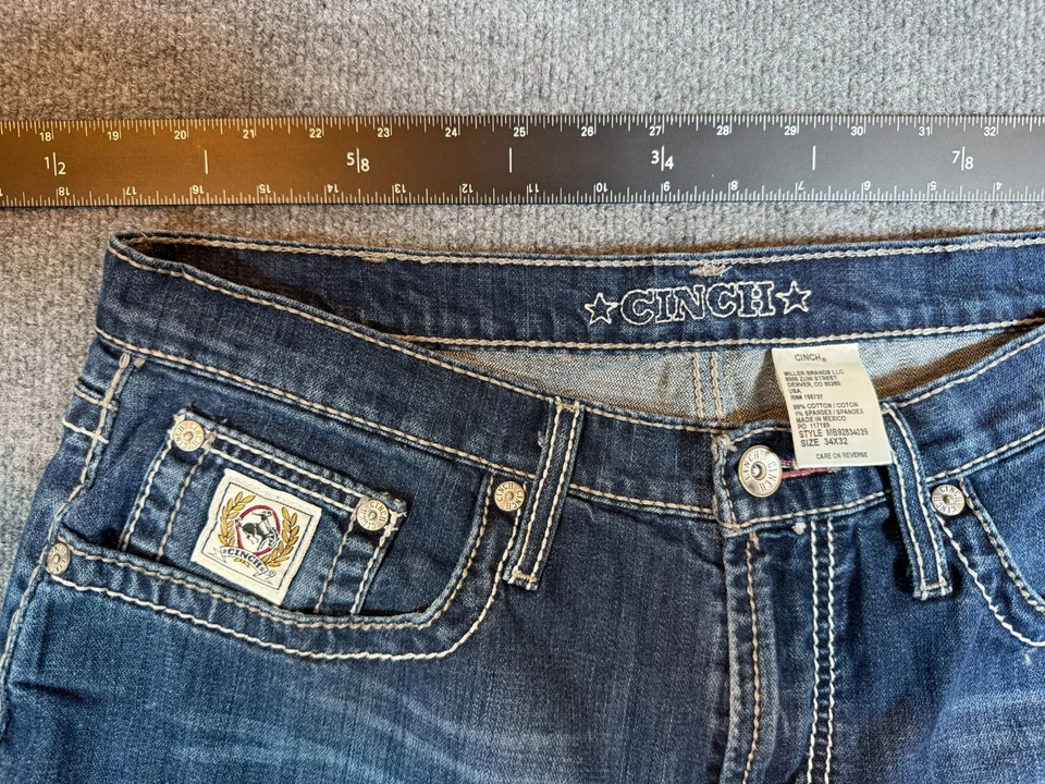 Cinch White Label 039 Performance Jeans Mens 34x32 Blue Denim Cotton Stretch - Image 3 of 4