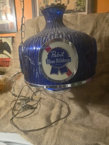 Vintage Pabst Blue Ribbon Beer PBR Hanging Lamp Ceiling Mount Light Poker Bar