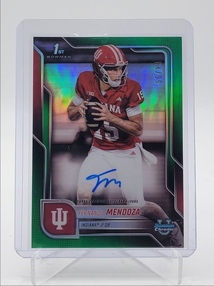FERNANDO MENDOZA 2025 BOWMAN UNIVERSITY CHROME 1ST GREEN AUTO /99 Q4075
