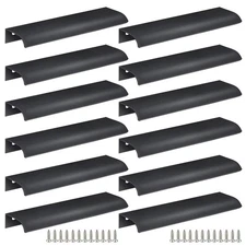 12 PCS Black Back Mount Finger Edge Pull, 150mm 5.9, Aluminum, Concealed Tab
