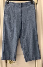 Talbots Wide Leg Crop Pants Linen And Cotton Blend Denim Blue Women  s Size 6