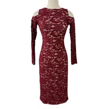 Alice + Olivia Laila Cold-Shoulder Floral-Lace Sheath Dress Bordeaux Red XS