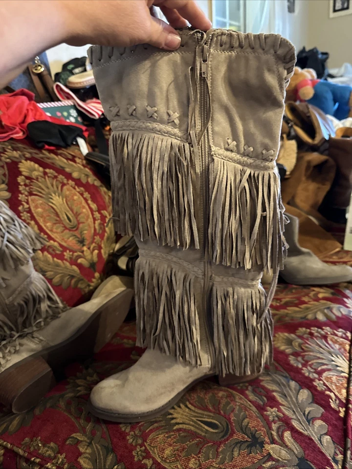 Botas hasta la rodilla sin clasificación EE. UU. 9 gamuza flecos vaquera occidental Nashville gitana boho Foto 3 de 4