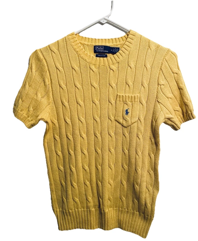 Suéter Polo Ralph Lauren Niños Tejido con Cable Talla M Prima Algodón Amarillo Cuello Redondo Foto 2 de 4
