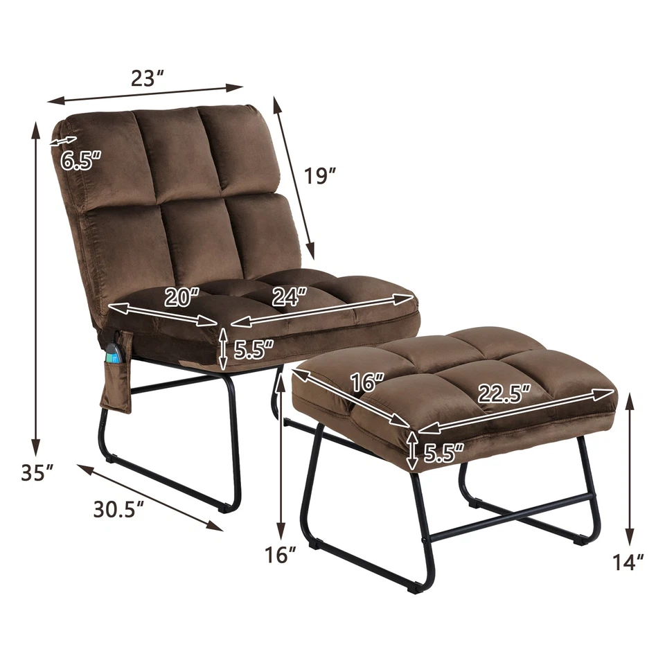 Silla de masaje Costway silla de sofá con acento de terciopelo con otomana y control remoto marrón Foto 2 de 4