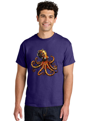 Steampunk-Octopus-1 Mens Graphic Tee, 100% Cotton, Casual Summer Wear