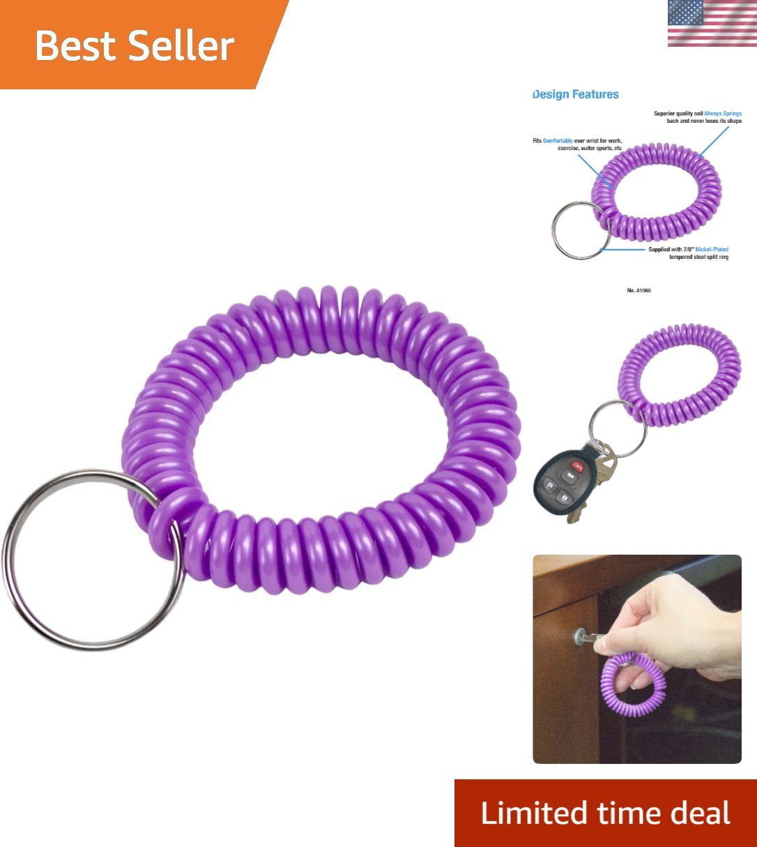 Versatile Wrist Coil Keychain - Stretchable to 12 Inches, St