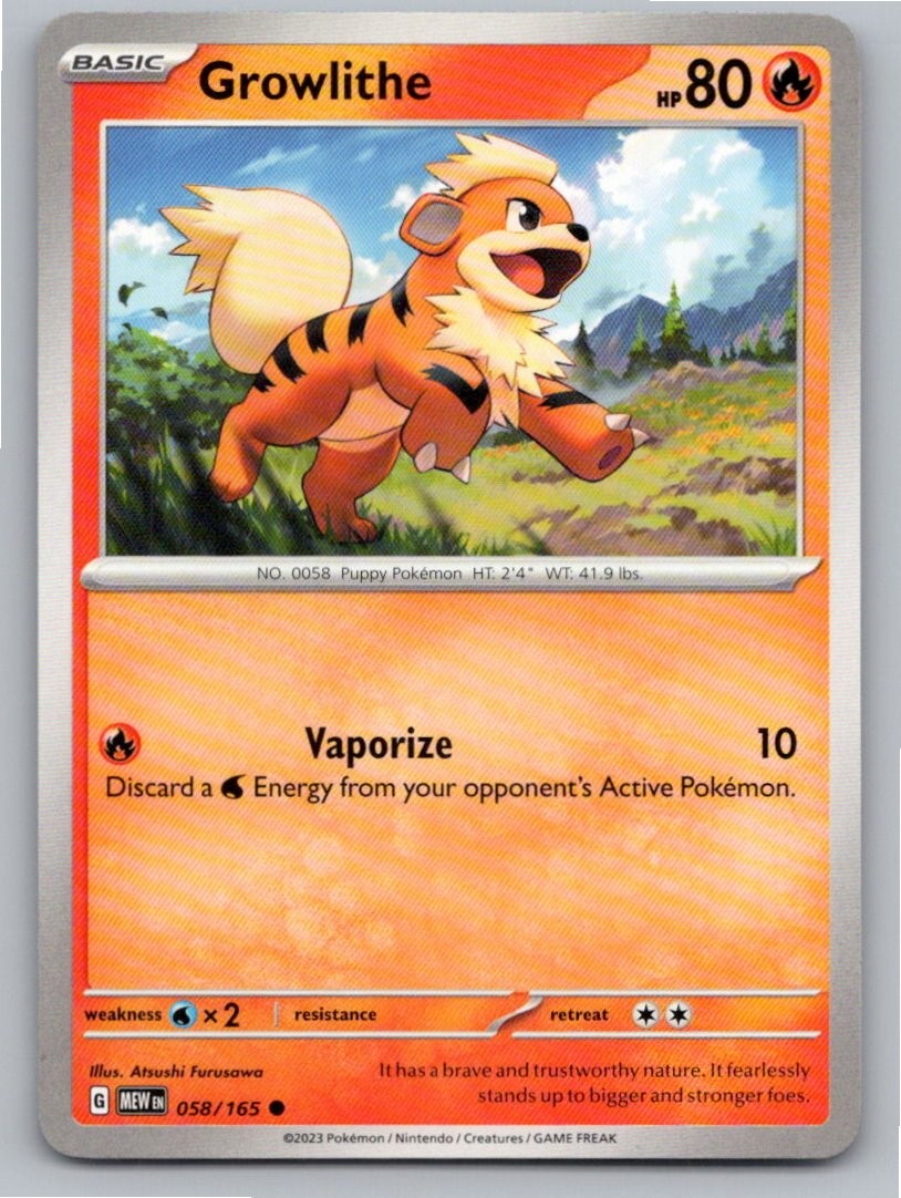 2023 POKEMON GROWLITHE 151 058/165 C NM A68145 FREE S&H
