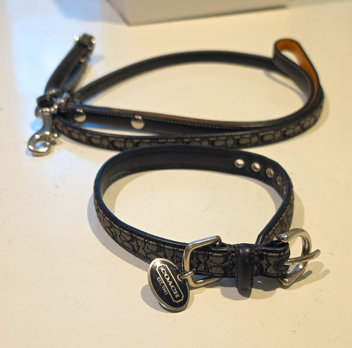 Coach Signature Dog Collar & Leash Set w/ Tag. Collar Is 16 In & leash Is 4 Ft.