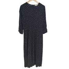 LOFT Womens Navy Blue Ditsy Floral Midi Dress Size 8 Cottage Feminine Modest