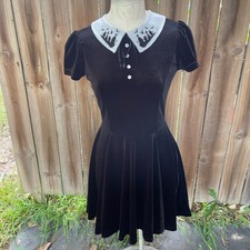 HELL BUNNY Tea Knee DRESS Wednesday Cemetary Tombstone Collar  UK 10 Small