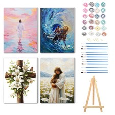 4 Pack Jesus Christian DIY Wooden Framed Paint by Number Kits for Adults Art