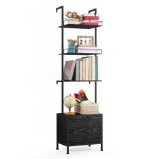 4 Tier Wall Mounted Ladder Bookshelf Freestanding Storage Shelf with Drawers