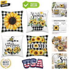 Spring Summer Pillow Covers 18x18 Set of 4, Sunflower Pillows Cover Decor, Su...