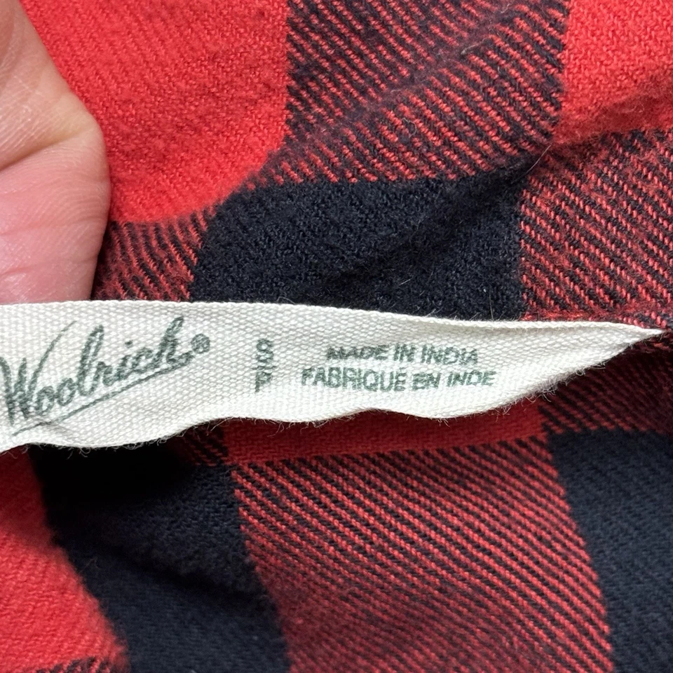 Vestido Camisa Woolrich Mujer Pequeño Franela a Cuadros Negro Rojo Con Botones Otoño Bonito Foto 4 de 4