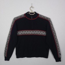 Vintage Demetre Quarter Zip Wool Blend Sweater Navy Blue Geometric Pattern XL