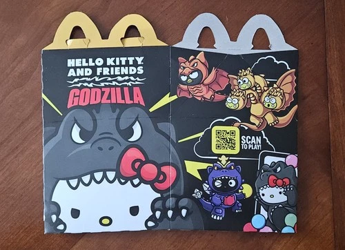 2026 McDonalds Happy Meal Hello Kitty Godzilla Cardboard Happy Meal Box